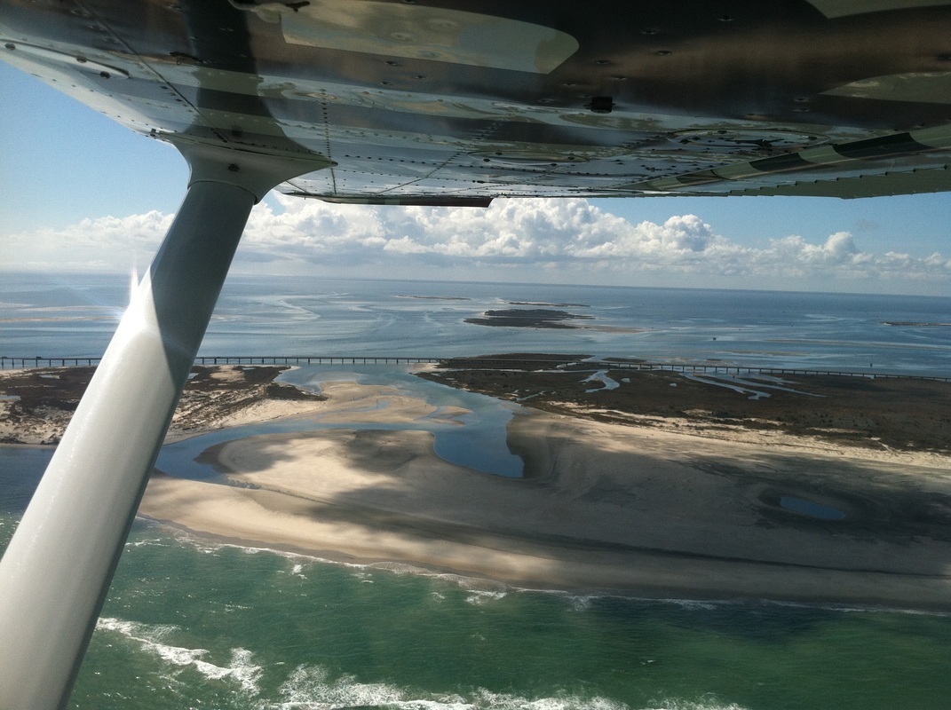 The view from a plane looking over the south Outer Banks