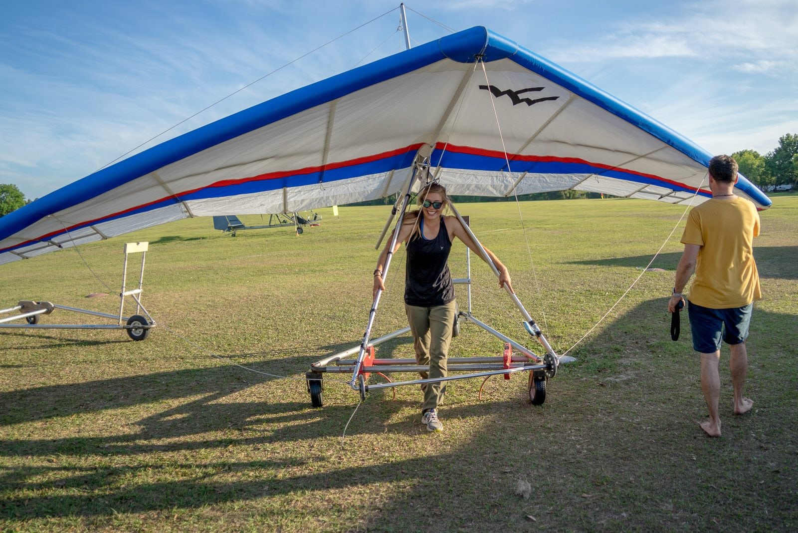 Sara Weaver after landing her hang glider