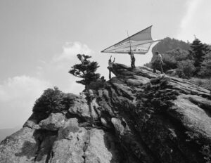 01_JH-GrandfatherMntn-prep_1974 John Harris hang gliding at Grandfather Mountain
