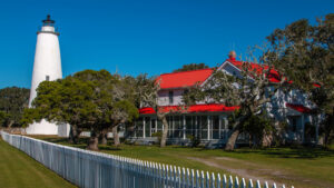 Lighthouse on Ocracoke Island and the keeper’s living quarters o